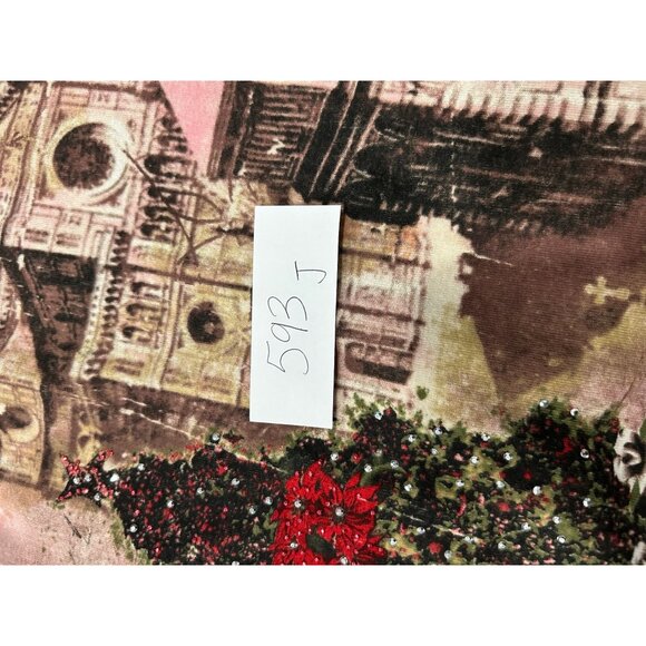 Blue Canyon Christmas Architecture 3/4 Sleeve Top Beige Red Sz Small Holiday - Picture 8 of 9